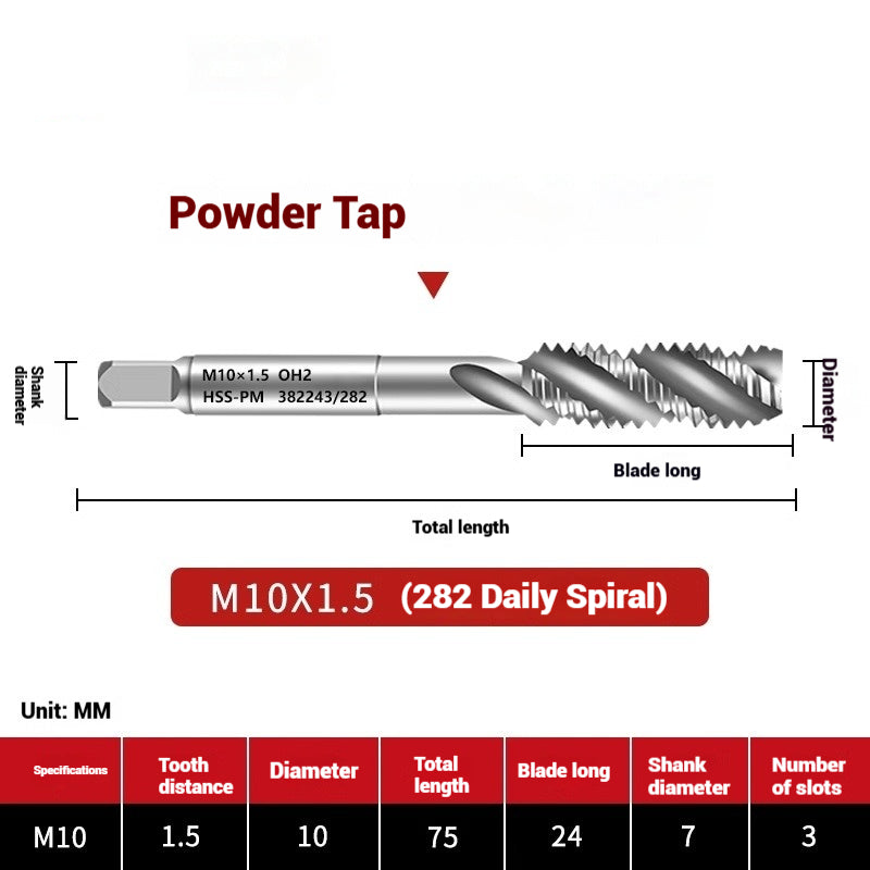 1107-OST powder high-speed steel taps Japanese standard apex screw tip spiral coarse teeth powder metallurgy tapping taps Shandong Denso Pricision Tools Co.,Ltd.